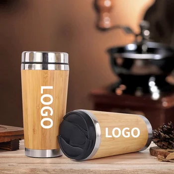 450ml Doğal Bambu termos şişe Kahve Fincanı Paslanmaz Çelik Su Şişesi Taşınabilir Vakum Şişeleri Araba Ev Ofis için