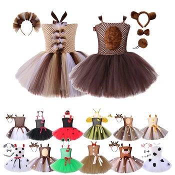 Bebek Kız Cadılar Bayramı Hayvan Cosplay Kostüm Çocuk Aslan Yavru Arı Geyik Kurbağa Ayı Kostümleri Hayvanat Bahçesi için Parti Elbise Tutu Elbiseler