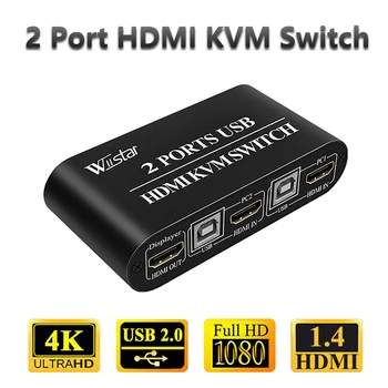 Wiistar 2 Port HDMI USB KVM 4 K Switcher Splitter Bağlantı Noktası Paylaşımı için Monitör Klavye Fare Yazıcı Tak Ve Çalıştır