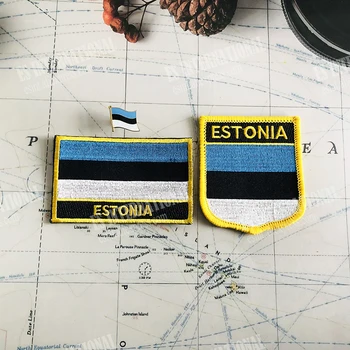ESTONYA Ulusal Bayrak Nakış Yamaları Rozeti Kalkan Ve Kare Şekli Pin Bir Set Bez Kol Bandı Sırt Çantası Dekorasyon