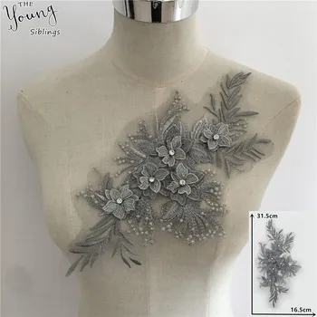 Yeni gelmesi 3D çiçek Nakış Aplike Yaka Rhinestone DIY Trim Dikiş Yaka Dantel Kumaş El Sanatları Giyim Aksesuarları