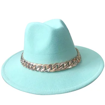 Fedora şapka yeni akrilik altın orta zincir kış unisex fedora şapka ön açık yeşil 2021 kış şapka кепка мучская