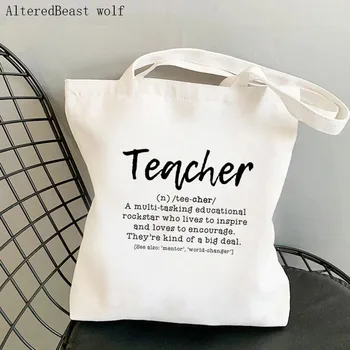 Kadın Alışveriş çantası Çözünürlüklü Öğretmen Baskılı Kawaii Çanta Harajuku Alışveriş Tuval Alışveriş Çantası kız çanta Tote Omuz Bayan Çantası