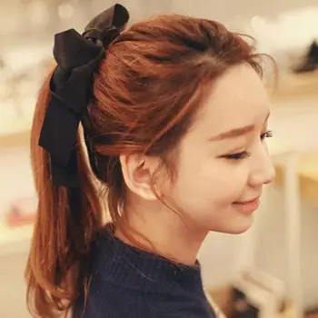 Moda Katı Kore Tarzı İpek Saten kurdele Yaylar Elastik lastik bantlar Saç Halat 6 Renk Kravat saç aksesuarları Kadınlar İçin