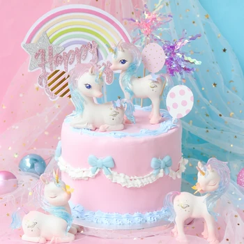 Unicorn Kek Süsleme Bebek Kız Doğum Günü Partisi Dekorasyon Gökkuşağı Midilli Kek Toppers Pişirme Hediyeler