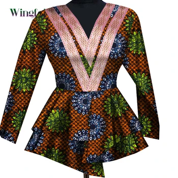 Afrika kadın giyim Ceket Uzun Kollu Ankara Baskı Dashiki Kadın Gömlek Moda Afrika Kadınlar Boubou Wy7950