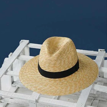 2019 Moda yeni Caz kadın güneş şapkası Şerit Geniş yan Vizör hasır şapka Yaz Panama plaj şapkası sahil Tatil Gorra Hembra
