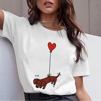 Dachshund Pug Teckel Yaz 90s Komik T Shirt Kadın Harajuku Sevimli köpek tişört Çukur Boğa Hipster T shirt
