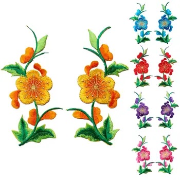 2 ADET Çiçekler Yapraklar Güller Dikmek Demir On Yamalar İşlemeli Rozetler Kırmızı Mavi Sarı Giysi İçin DIY Aplikler Zanaat Dekorasyon
