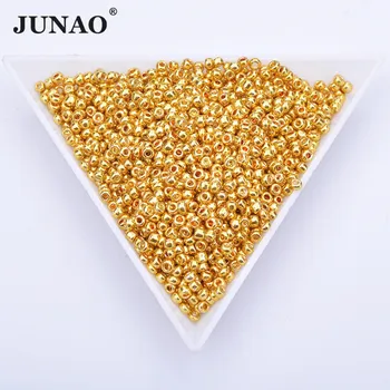 JUNAO 20g 2mm Altın Cam kristal boncuklar Yuvarlak Dikiş Rhinestones Bilezik halka boncuk Konfeksiyon Boncuk El Yapımı Takı Yapımı için