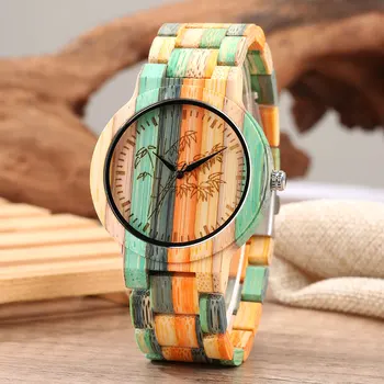 Kadın Zarif Tam Ahşap İzle Renkli quartz saat çift saatleri İnce Oyma Bambu Arama erkek Pratik Saat yıldönümü hediyesi