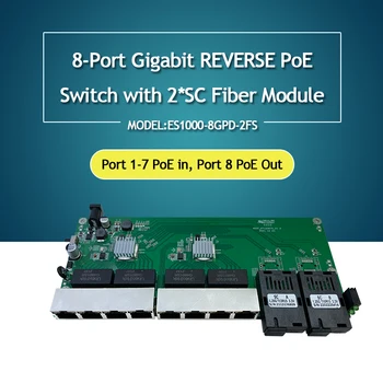 2 ADET 8-Port Gigabit Ters PoE Anahtarı PCB 2 SC fiber modülü ters PoE anahtarı PoE çıkışı ile
