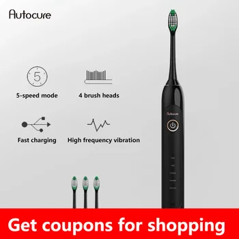 Autocure 2022 Elektrikli sonik Diş Fırçası USB Şarj Şarj Edilebilir Yetişkin Su Geçirmez Elektronik Diş 4 fırça değiştirme Kafaları