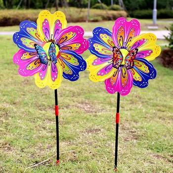 3D Kelebek Çiçek Fırıldak Rüzgar Spinner Ev Bahçe bahçe dekorasyonu Çocuk Oyuncak Yeni çocuk Oyuncak Fırıldak
