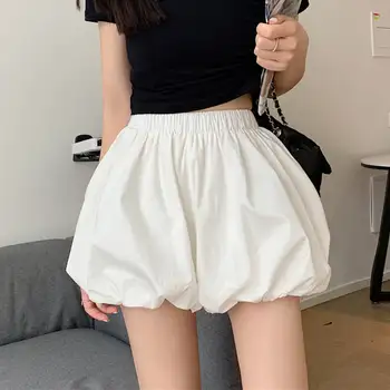 Beyaz Siyah Elastik Yüksek Bel Şort Kadın Kore Moda çiçek tomurcuğu Geniş Bacak Yaz Şort Hotpants Seksi Kız Şort C7589
