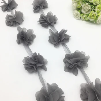 1 Yard 3D Gri Şifon Çiçek Dantel Trim Bebek saç Bandı Dantel Kumaş Dekorasyon DIY Konfeksiyon Aksesuarları Şerit #10