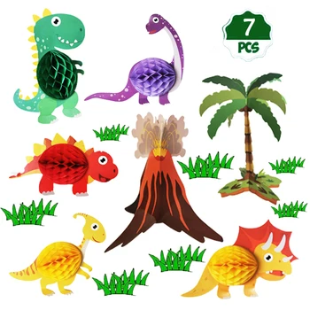 Karikatür Dinozor DIY Petek Topu Dinozor Dino Çocuk Bir 1st Doğum Günü Partisi Jungle Safari Kükreme Doğum Günü Partisi Rawr Dekor