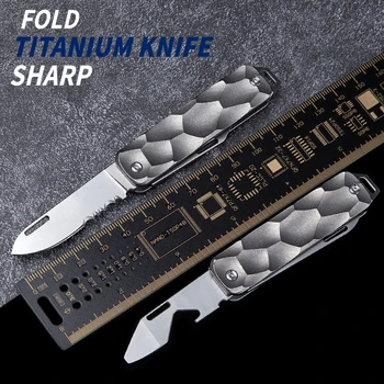 Titanyum Alaşımlı EDC Katlanır Bıçak Kamp Ekipmanları Açık Çok Fonksiyonlu çakı Mini Taşınabilir Taktik Bıçak D2 Bıçak