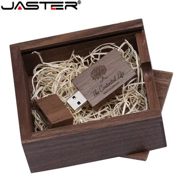 JASTER 1 ADET ücretsiz özel logo ceviz akçaağaç ahşap Fotoğraf Albümü usb + Kutu usb flash sürücü Pendrive 8GB 16GB 32GB Düğün hediye kutusu