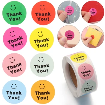 500 Adet/Rulo Gülen Teşekkür Ederim Sızdırmazlık Etiketi Etiketleri Scrapbooking Hediye Paketleme Kırtasiye Doğum Günü Partisi Aşk Kalp Etiket