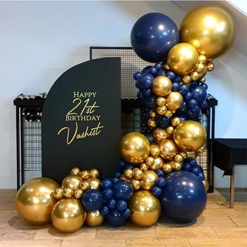 Lacivert Balonlar Kemer Garland Kiti İle Krom Altın Balonlar Bebek Duş Düğün Mezuniyet Mutlu Doğum Günü Partisi Süslemeleri