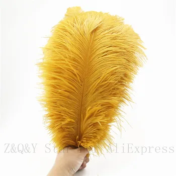 Doğal güzel 35-40CM (14-16 inç) devekuşu saç 10-100 altın boyalı DIY zanaat takı giyim dekorasyon tüy