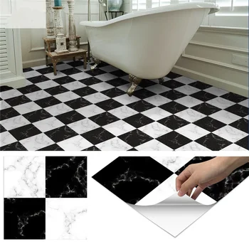 Siyah Ve Beyaz Mozaik Fayans Mermer Doku zemin stickerı Mutfak Zemin Yenileme Dekoratif Çıkartmalar Kendinden yapışkanlı Duvar Kağıdı
