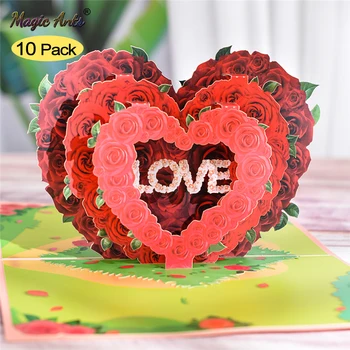 10 Paket Pop Up Sevgililer Kartı Yıldönümü Doğum Günü sevgililer Günü 3D Gül Sevgi Dolu Kalp Tebrik Kartları Eşi Kadın Koca