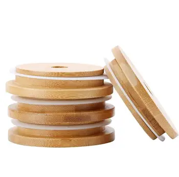 Bambu Mason Kavanoz Kapakları 70mm 88mm Geniş Ağız Mason Kavanoz İçme Saman Delik Mason Kavanoz Kapağı