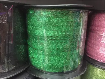 2017 Yeni Tasarım 100 Metre 6mm Glitter Toz Boya Pul Rulo Trim, 1 Rulo Paket başına satılan (100 Metre)-Yeşil Konfeti