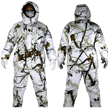 Kış Açık Biyonik Kamuflaj Giysileri avcılık giysisi Kış Polar Balıkçılık Avcılık Takım Elbise Ghillie Takım Elbise Kar Kamuflaj Ceket