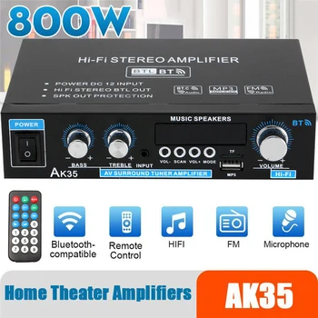 AK35 800W Ev Dijital Amplifikatörler Ses 110-240V Bas Ses Güç bluetooth Amplifikatör Hıfı FM USB Otomatik Müzik Subwoofer Hoparlörler