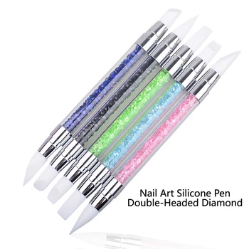 1 ADET Çift Başlı Süper Yumuşak Silikon Kalem Taklidi Tırnak resim fırçası Kalem Silikon Kafa Oyma Süsleyen Aracı Kadınlar için DIY Fırça
