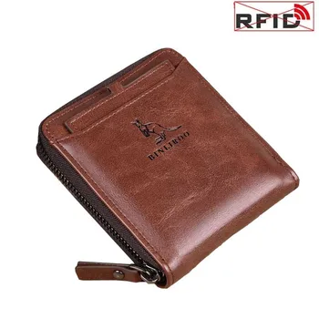 Erkek Cüzdan Fermuar Erkek deri cüzdan RFID Engelleme Mini bozuk para cüzdanı Erkek İş Kredi kart tutucu Çanta Cüzdan Adam