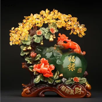 Feng shui Reçine kabak Figürler Şanslı Para Ağacı Süsler Çin Heykel El Sanatları Masaüstü Sanat ev ofis dekorasyonu