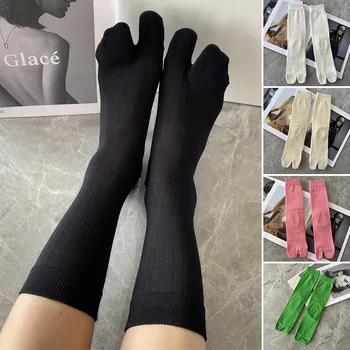 Kadın İki parmaklı Düz Renk Kimono Orta Tüp Bölünmüş Ayak Tabi Çorap Flip Flop spor çorapları Pamuk