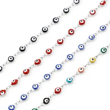 Kadınlar İçin Dini Kötü Göz Serisi Bilezik Renk Link Emaye Hediye 19.5 cm uzunluğunda sıcak Paslanmaz Çelik Takı Gümüş Zincir 