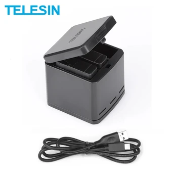 TELESIN 3 Yollu pil şarj cihazı ile Şarj USB Tip - C 3.0 Kablo saklama kutusu Şarj GoPro Hero 5 Hero 6 7 8 Aksesuarları