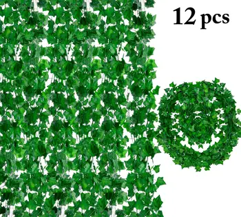 12 adet 2M Yapay Sarmaşık yeşil Yaprak Garland Bitkiler Vine Fake Yeşillik Ev Dekor Plastik Rattan dize Duvar Dekor Yapay Pantolon
