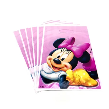 6 adet Kızlar Favor Disney Minnie Mouse 6 adet Gand Olay Tek Kullanımlık Şeker atıştırmalık paketi Çocuk Doğum Günü Partisi Karikatür Plastik hediye çantası
