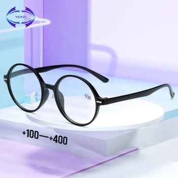 VCKA Kadınlar Yuvarlak Okuma Gözlüğü Erkekler Vintage okuma gözlüğü Ağırlık plastik Menteşe İle Taşıması Kolay Gözlük + 1.00 ila + 4.00
