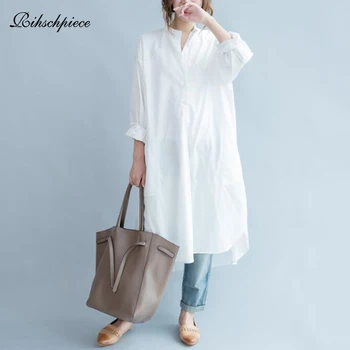 Rihschpiece Bahar Vintage Gömlek Elbise Kadın Ofis Elbiseler Seksi Parti Boy Elbise Casual Beyaz Vestidos RZF1612