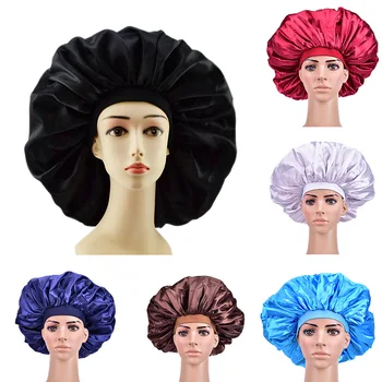 Kadın Saten yuvarlak şapka Uyku Şapka Saç Koruma Bakımı Geniş Kenar Elastik Düz Renk Kuaförlük Duş Başlığı Gece Şapka Kaput