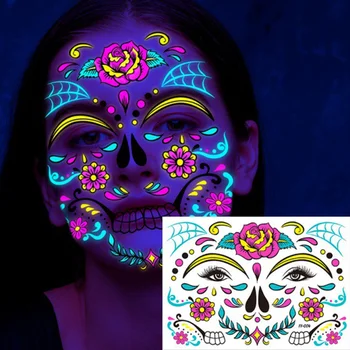 Cadılar bayramı Geçici Dövme Etiket Ölü Komik Festivali Masquerade Parti Floresan Vücut Sticker Yüz Aydınlık Dövme