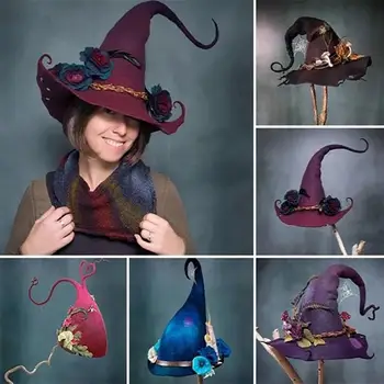 Cadılar bayramı Cadı Parti Kadın Modern cadı şapkası Kostüm Keskin Sivri Yün Keçe parti şapkaları cadı şapkası Sıcak Sonbahar Kış Kap Sahne