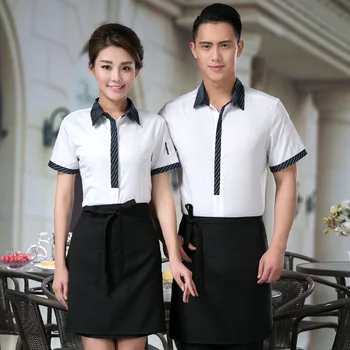 Otel Restoran Kadın Garson Iş Elbiseleri Gömlek Yaz Cafe tencere Dükkanı Üniforma Kısa kollu Barbekü Garson Ceket H2334