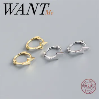 WANTME Gerçek 925 Ayar Gümüş Minimalist Mini Yıldırım Kulak Toka Kadınlar için Koreli erkek Kaya Hoop Küpe Orijinal Takı