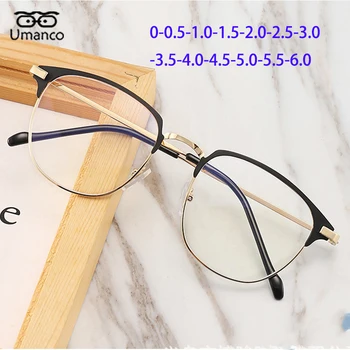 Ultralight Siyah Altın Kare Miyopi Gözlük Erkekler için Lüks Moda Anti mavi ışık Bitmiş Reçete gözlük 0 -0.5 to -6.0.