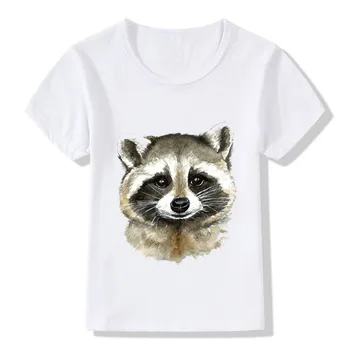 Çocuk Suluboya Rakun Tasarım Komik T shirt Çocuk Yaz Sevimli Giysiler Erkek ve Kız rahat tişört, HKP5058