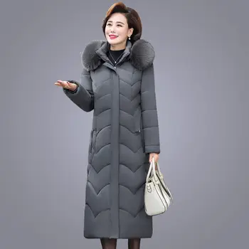 8XL Büyük Boy kadın Giyim Kış Orta Yaşlı anneler Uzun Pamuklu Ceket Aşağı Pamuklu Ceket Female100 KG f1849